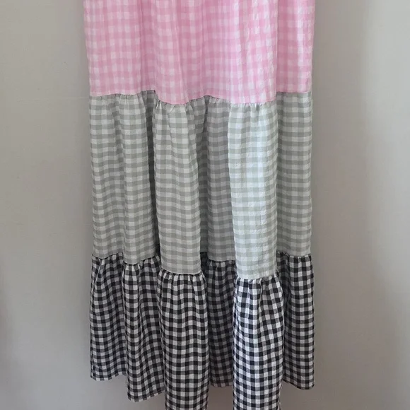Multicolor Gingham Tiered Sundress XS Cottagecore Bow Strap Dress - Picture 4 of 10
